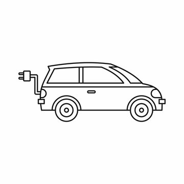 Electric car icon in outline style on a white background vector illustration