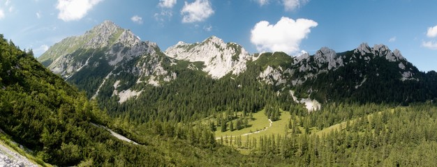 Stol mountain from hillside of Veliki Vrh in Karawanken mountains in Slovenia