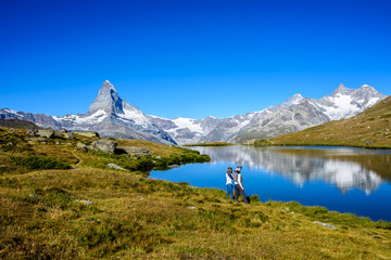 Stellisee - beautiful lake with reflection of Matterhorn - Zermatt, Switzerland