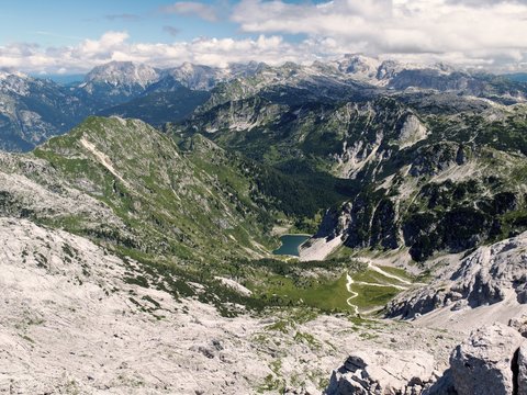 north view from summit of Krn in Julian Alps in Slovenia