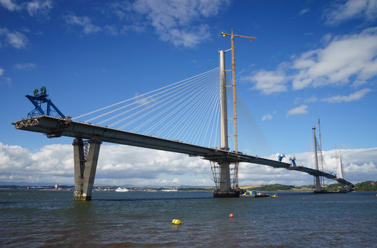 A View Of The New Queensferry Crossing Bridge Under Construction, Seen From Port Edgar (Edinburgh, Scotland).