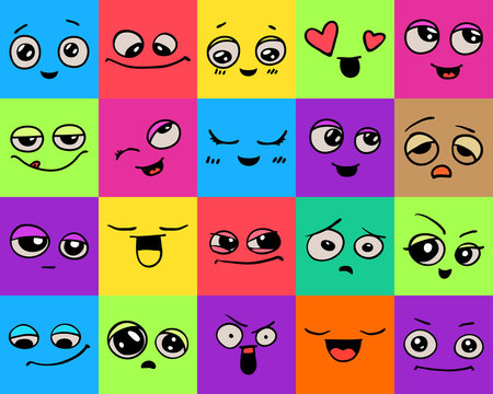 Emotions. Set of doodle faces. Smile.
