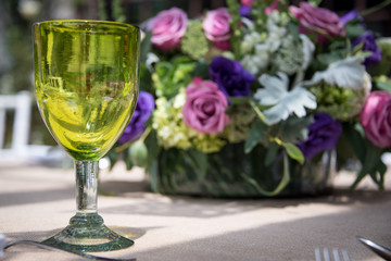 Formal table setting for a wedding with flowers