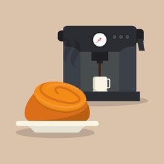 flat design coffee machine and pastry image vector illustration 