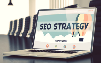 SEO Strategy Concept on Laptop Screen. 3D Illustration.