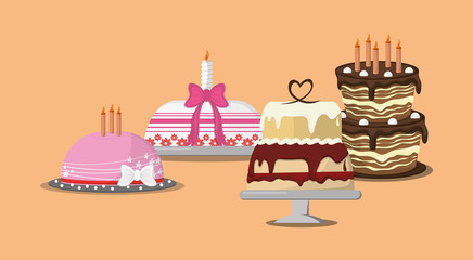 flat design assorted decorated cakes image  vector illustration 