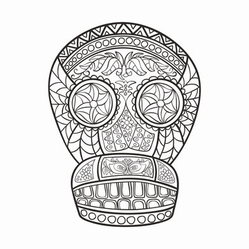 Mexican skull, the original pattern. Vector illustration. Sugar Skull. Day of The Dead colorful Skull with floral and ethnic ornament.