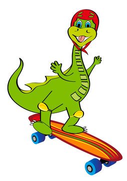 dinosauro con skateboard e casco