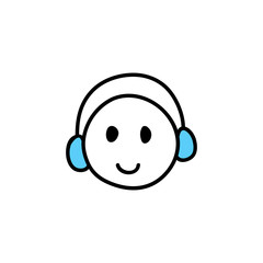 Webinar icon. Symbol of happy listening person with headphones. Smiling face