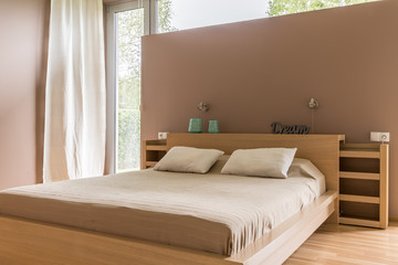Fototapeta na wymiar Cozy bedroom in beige idea