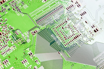 Electronic circuit board close up.