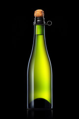 Bottle of beer, cider or champagne with clipping path isolated on black background