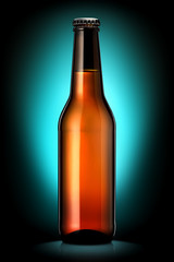 Bottle of beer or cider with clipping path isolated on dark blue background
