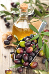 Fresh olives and olive oil.
