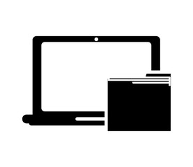 flat design laptop frontview and file folder  icon vector illustration