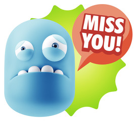 3d Illustration Sad Character Emoji Expression saying Miss You w