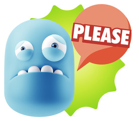 3d Illustration Sad Character Emoji Expression saying Please wit