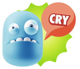 3d Illustration Sad Character Emoji Expression saying Cry with C