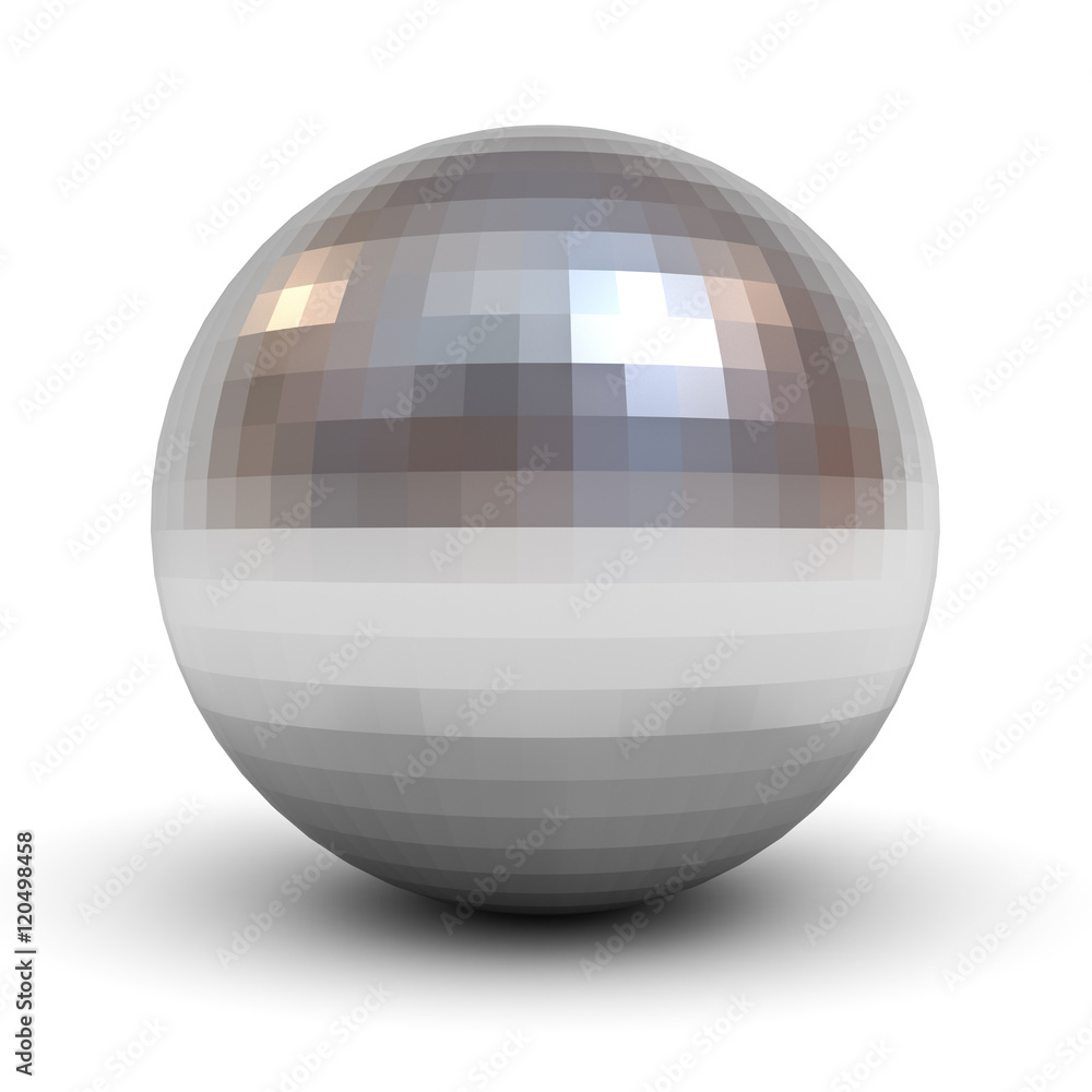 Aufkleber Metallic polygonal chrome sphere isolated over white background with shadow 3D rendering