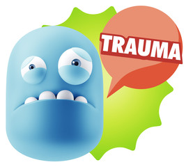 3d Illustration Sad Character Emoji Expression saying Trauma wit