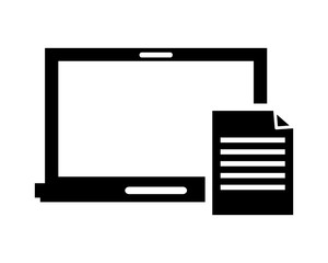 flat design laptop frontview and paper document icon vector illustration