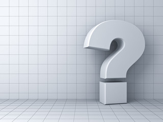 Question mark on grid white background with shadow 3D rendering