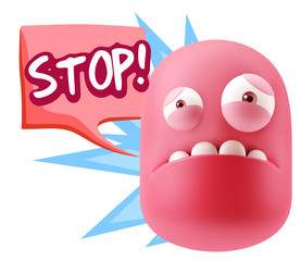3d Illustration Sad Character Emoji Expression saying Stop! with
