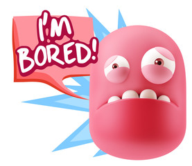 3d Illustration Sad Character Emoji Expression saying I'm Bored