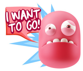 3d Illustration Sad Character Emoji Expression saying I Want to