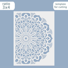 Laser cut wedding invitation card template vector.  Cut out the paper card with lace pattern.  Greeting card template for cutting plotter.