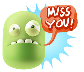 3d Illustration Sad Character Emoji Expression saying Miss You w