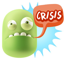 3d Illustration Sad Character Emoji Expression saying Crisis wit