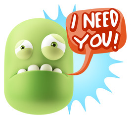 3d Illustration Sad Character Emoji Expression saying I Need you