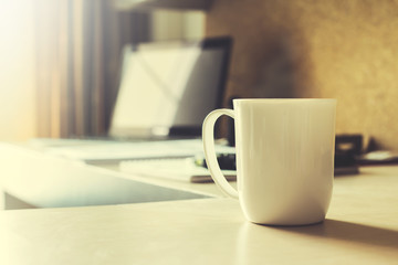 Mug coffee on table.