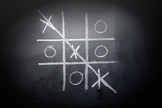 Hand Drawn Tic Tac Toe Game On Blackboard