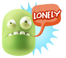 3d Illustration Sad Character Emoji Expression saying Lonely wit