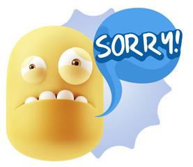 3d Illustration Sad Character Emoji Expression saying Sorry with