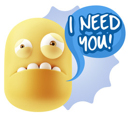 3d Illustration Sad Character Emoji Expression saying I Need you