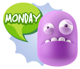 3d Illustration Sad Character Emoji Expression saying Monday wit