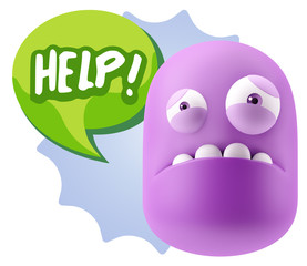 3d Illustration Sad Character Emoji Expression saying Help! with