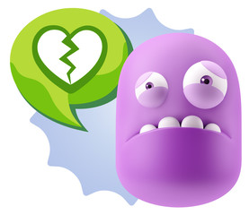 3d Illustration Sad Character Emoji Expression saying Broken Hea