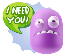 3d Illustration Sad Character Emoji Expression saying I Need you