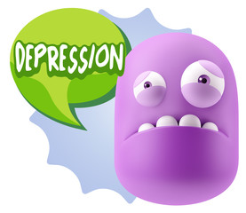 3d Illustration Sad Character Emoji Expression saying Depression