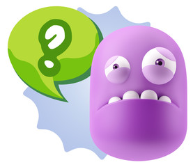 3d Illustration Sad Character Emoji Expression saying Question M