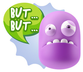 3d Illustration Sad Character Emoji Expression saying But… wit
