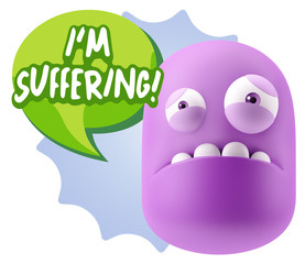 3d Illustration Sad Character Emoji Expression saying I'm Suffer
