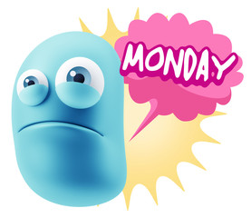 3d Illustration Sad Character Emoji Expression saying Monday wit
