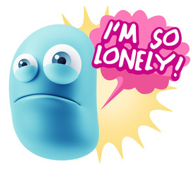 3d Illustration Sad Character Emoji Expression saying I'm so Lon