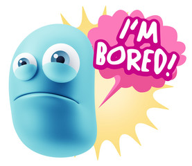 3d Illustration Sad Character Emoji Expression saying I'm Bored