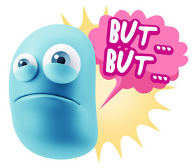 3d Illustration Sad Character Emoji Expression saying But… wit